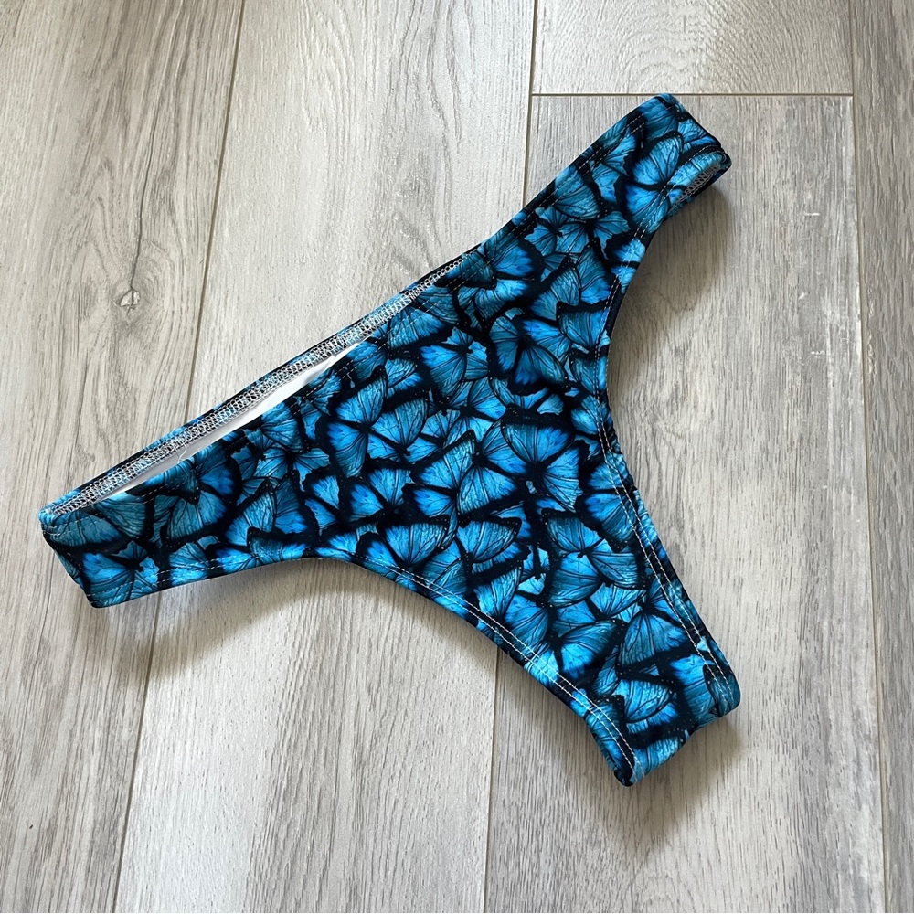 Brittany Allen Bikini Bottoms butterfly thong swim womens Blue (small) cheeky